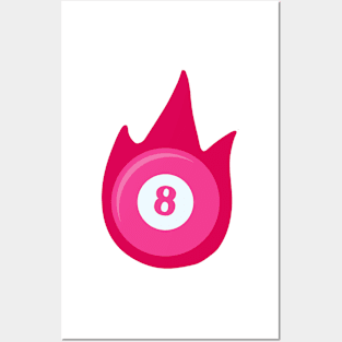 Flaming Pool Billiard Eight Ball in Pink Posters and Art